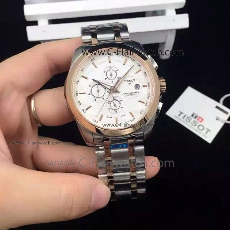 Copy Tissot T-Trend Couturier White Dial 2-Tone Rose Gold Watch